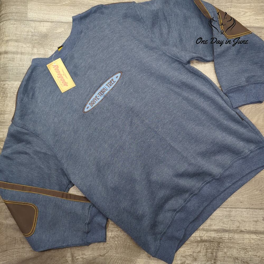 Renegade Club Drive For Life Sweatshirt Blue Knit Elbow Patches NWT Size XL